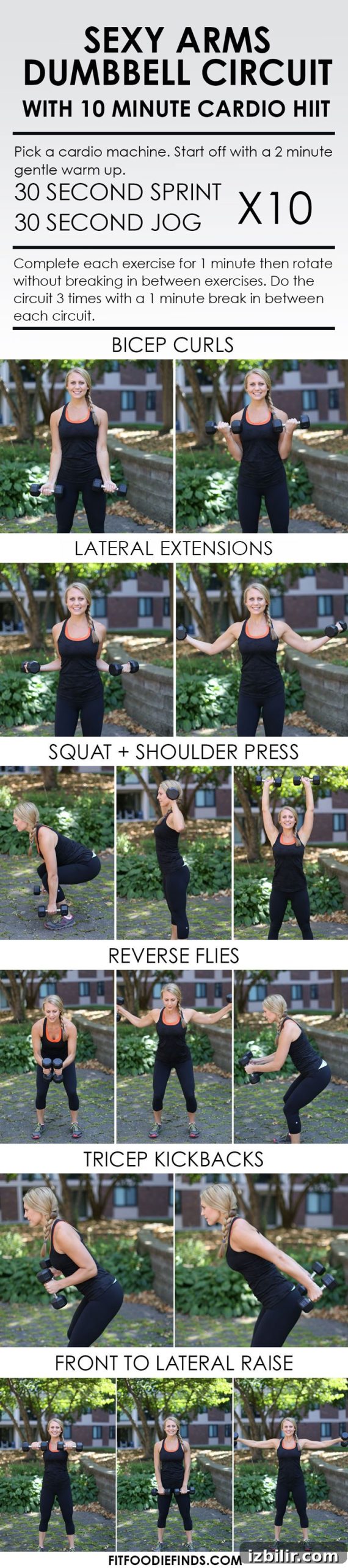 Sexy Arms Dumbbell Circuit Workout with 10 Minute Cardio HIIT #workout #fitness