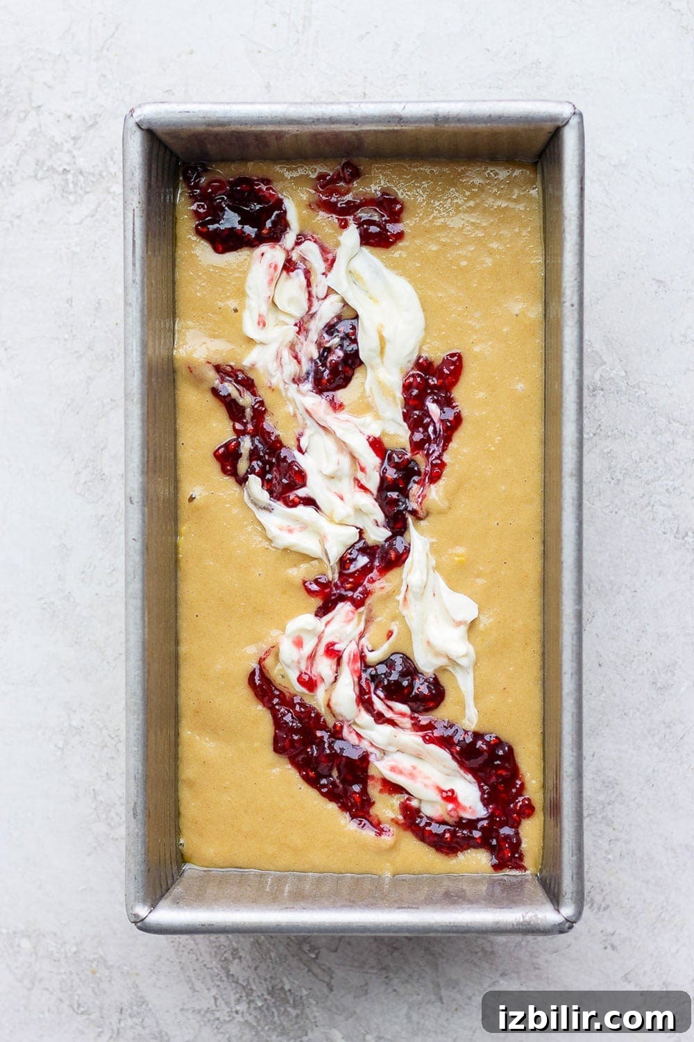 lemon bread batter in loaf pan