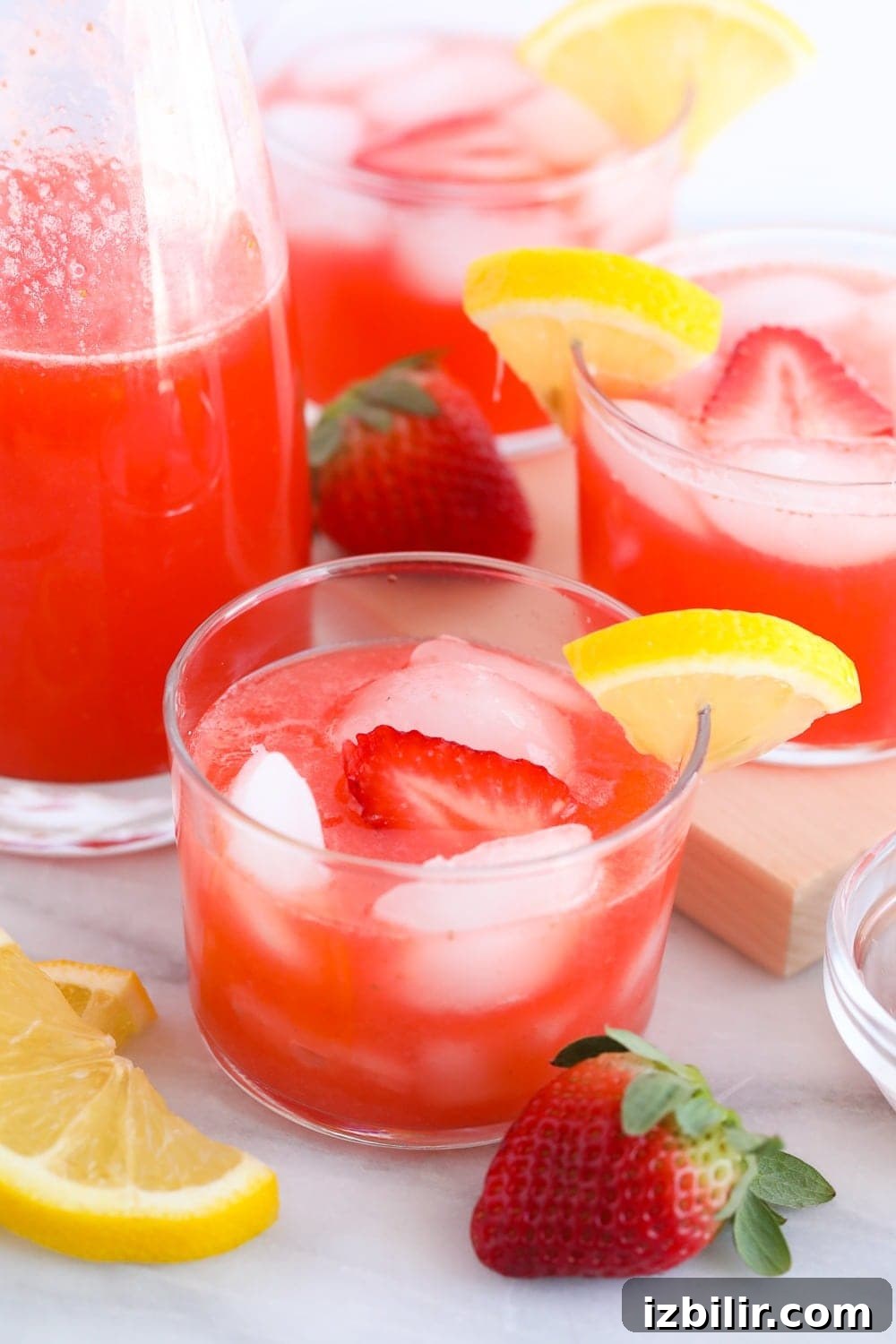 Strawberry vodka lemonade in a glass looking delicious