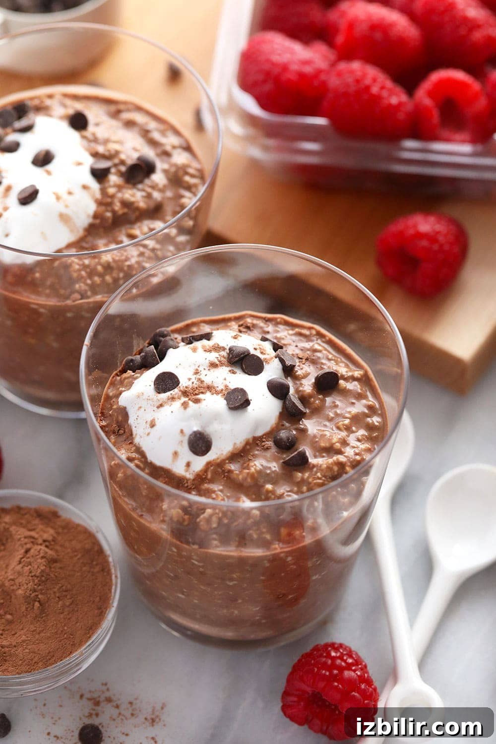 Quick Mocha Overnight Oats quick mocha overnight oats in a glass ready to be served