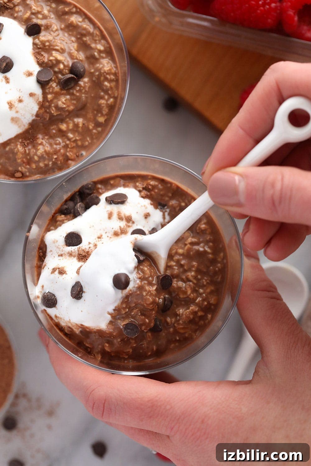 Quick Mocha Overnight Oats served in a bowl quick mocha overnight oats in a bowl with a spoon