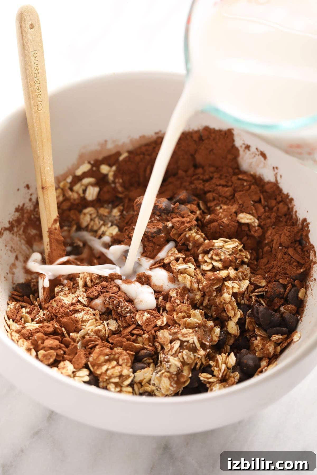oats, cocoa powder, and almond milk