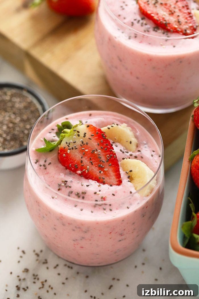 Creamy Strawberry Chia Seed Smoothie in a glass