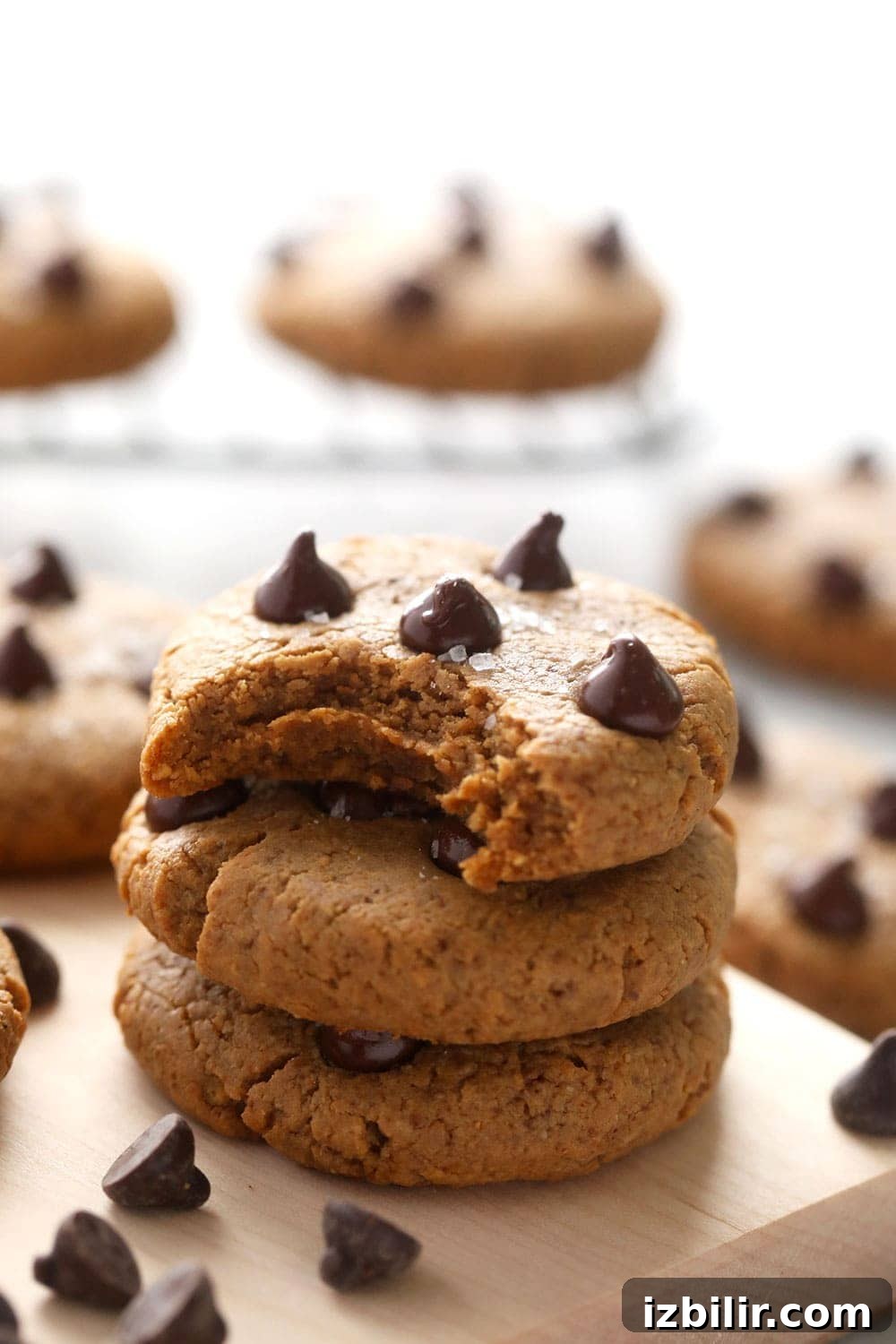 Protein-Packed Peanut Butter Cookies 2 Stack of three peanut butter protein cookies