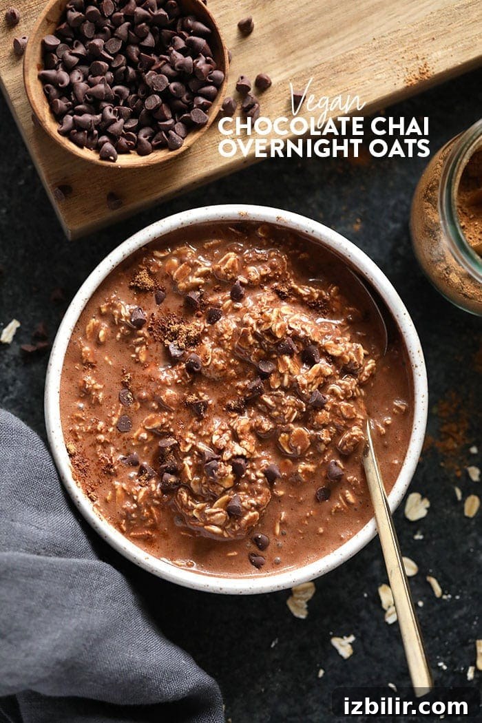 Chocolate Chai Vegan Overnight Oats chocolate chai vegan overnight oats in a bowl