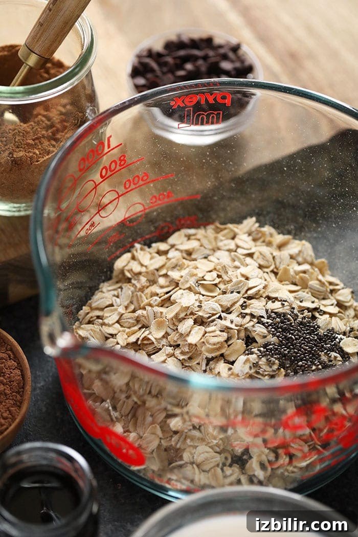 Oats and chia seeds in a mixing bowl oats and chia seeds in a mixing bowl