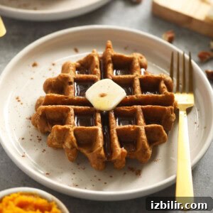 pumpkin waffle with butter on plate