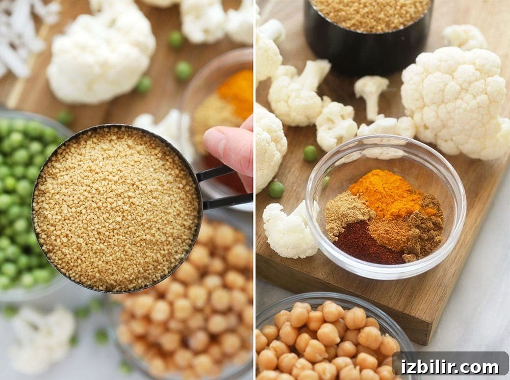 moroccan chickpea couscous ingredients ready to be mixed
