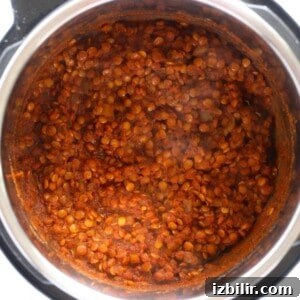 Lentil taco meat cooked in an instant pot