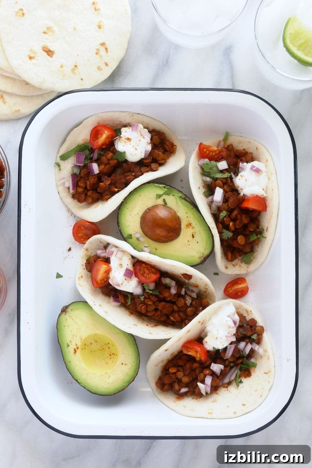 Instant Pot Lentil Tacos on a platter