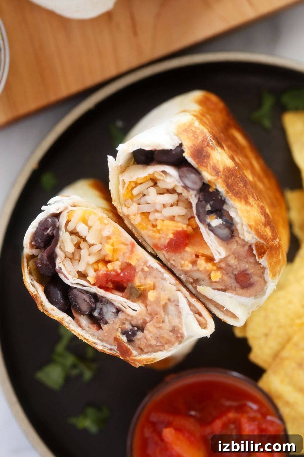 Bean burrito served on a plate bean burrito on plate