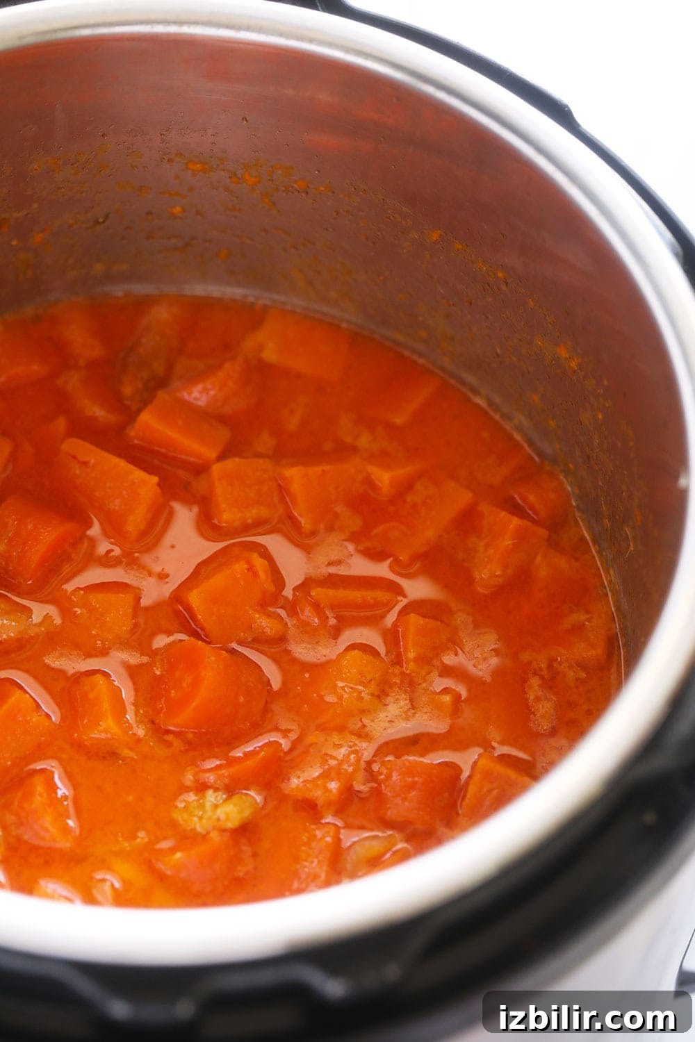 Instant Pot sweet potato carrot ginger soup ingredients ready to be blended