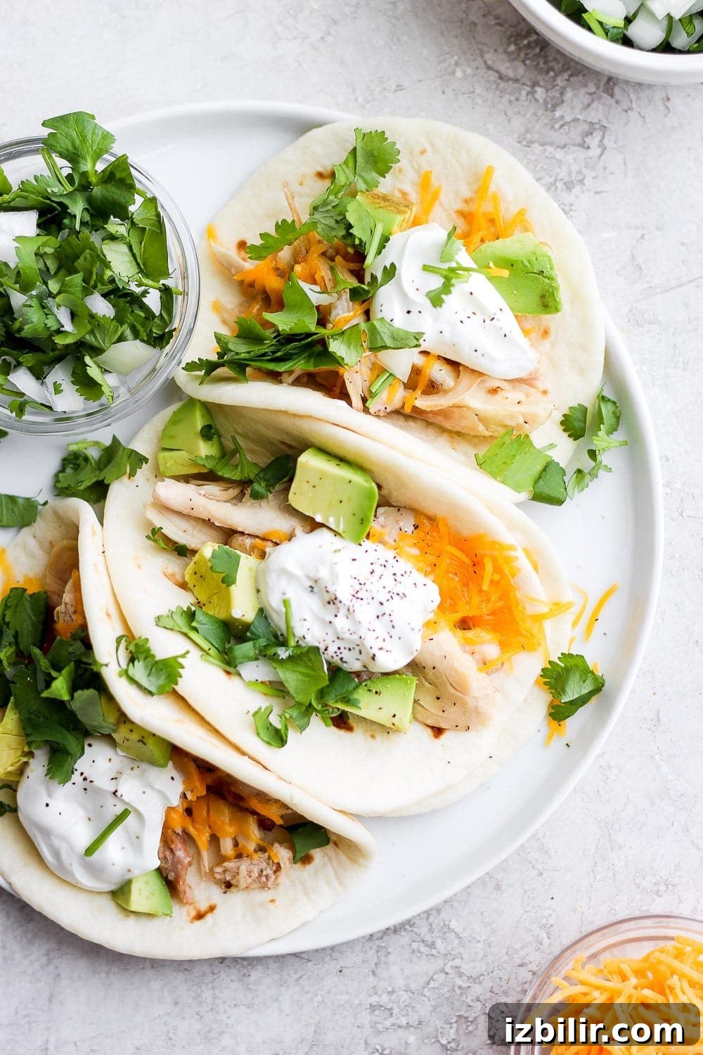 shredded chicken tacos ready to be served