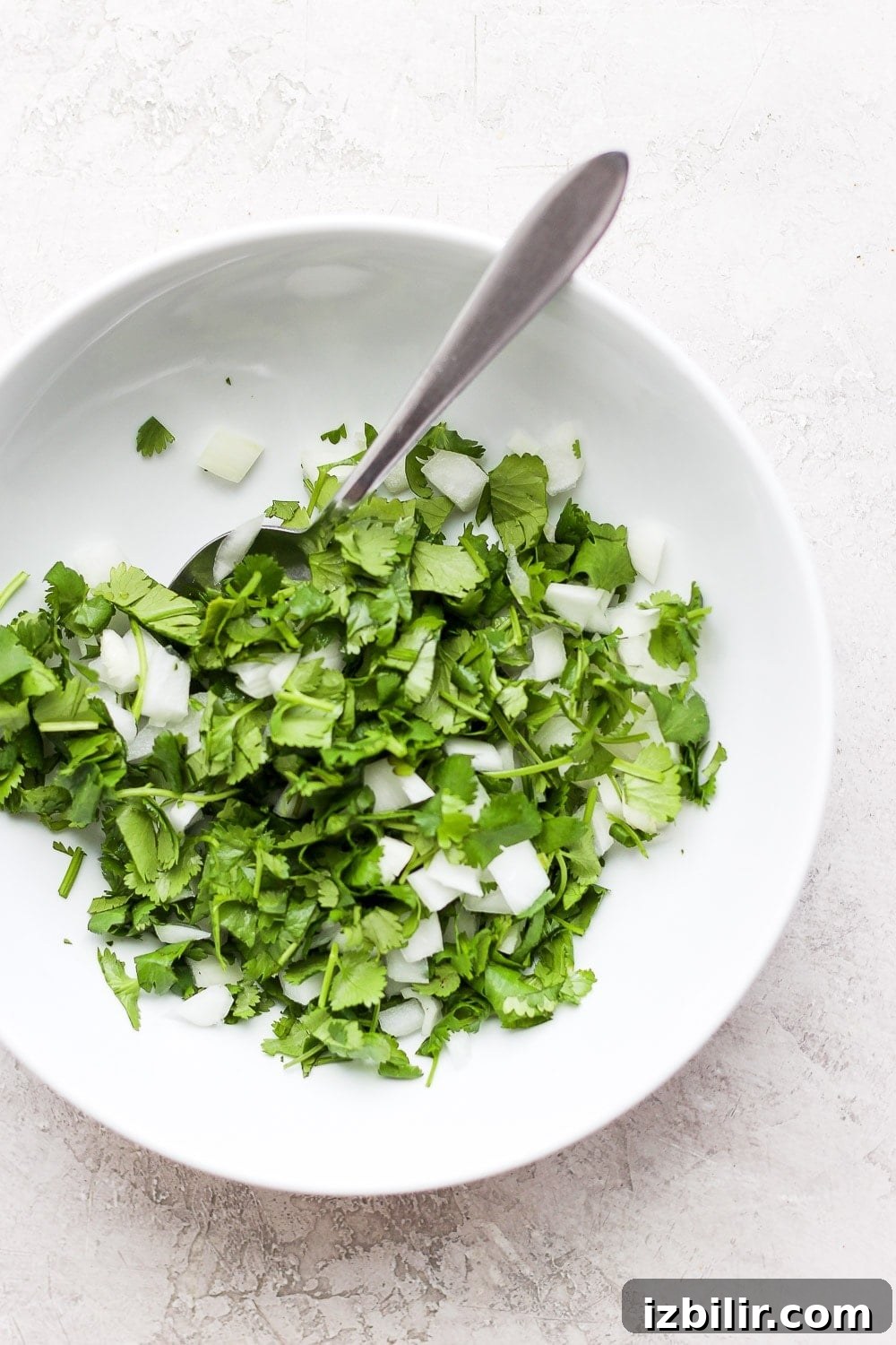 cilantro and onion for shredded chicken tacos