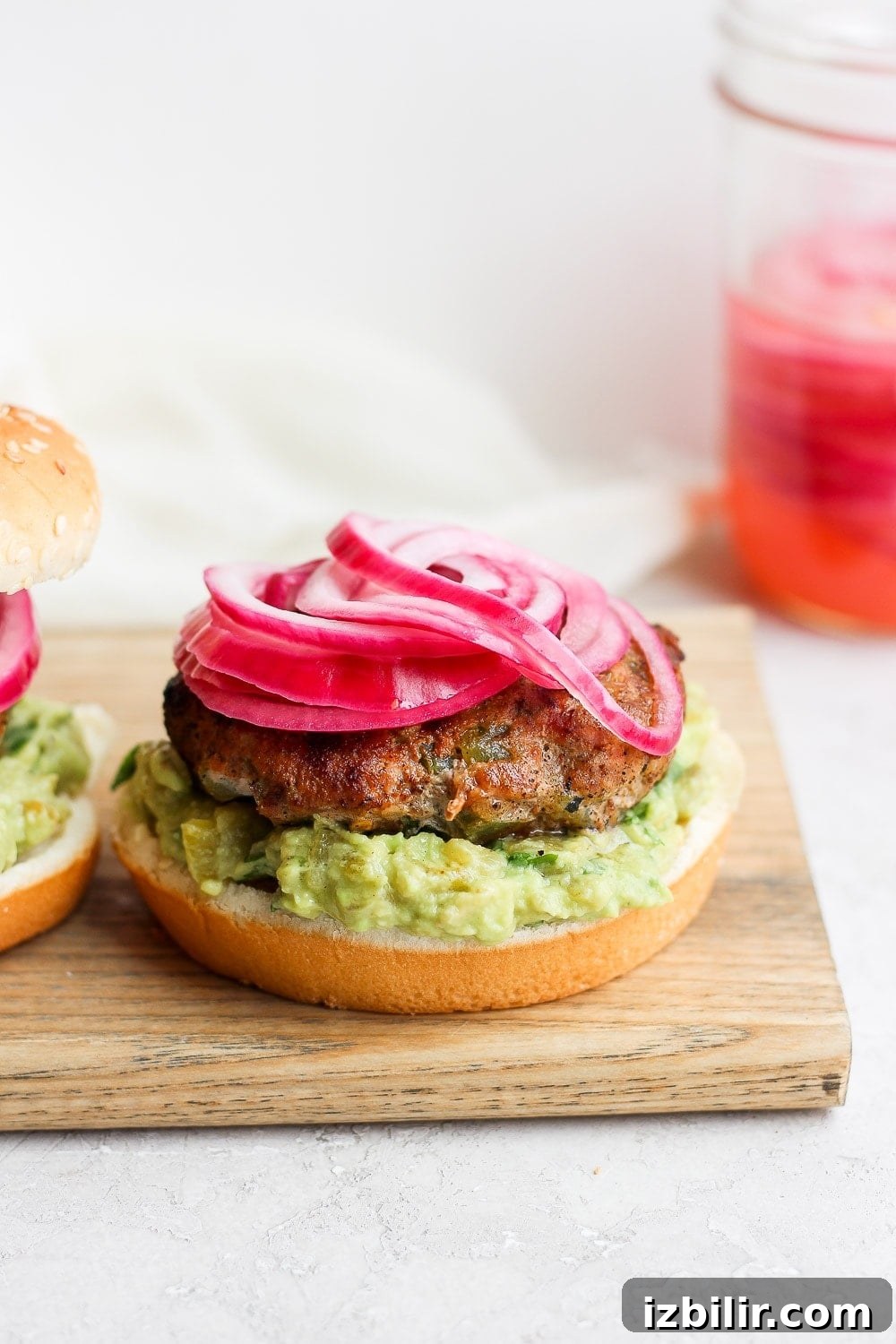 Turkey burgers topped with pickled onions turkey burgers topped with pickled onions.