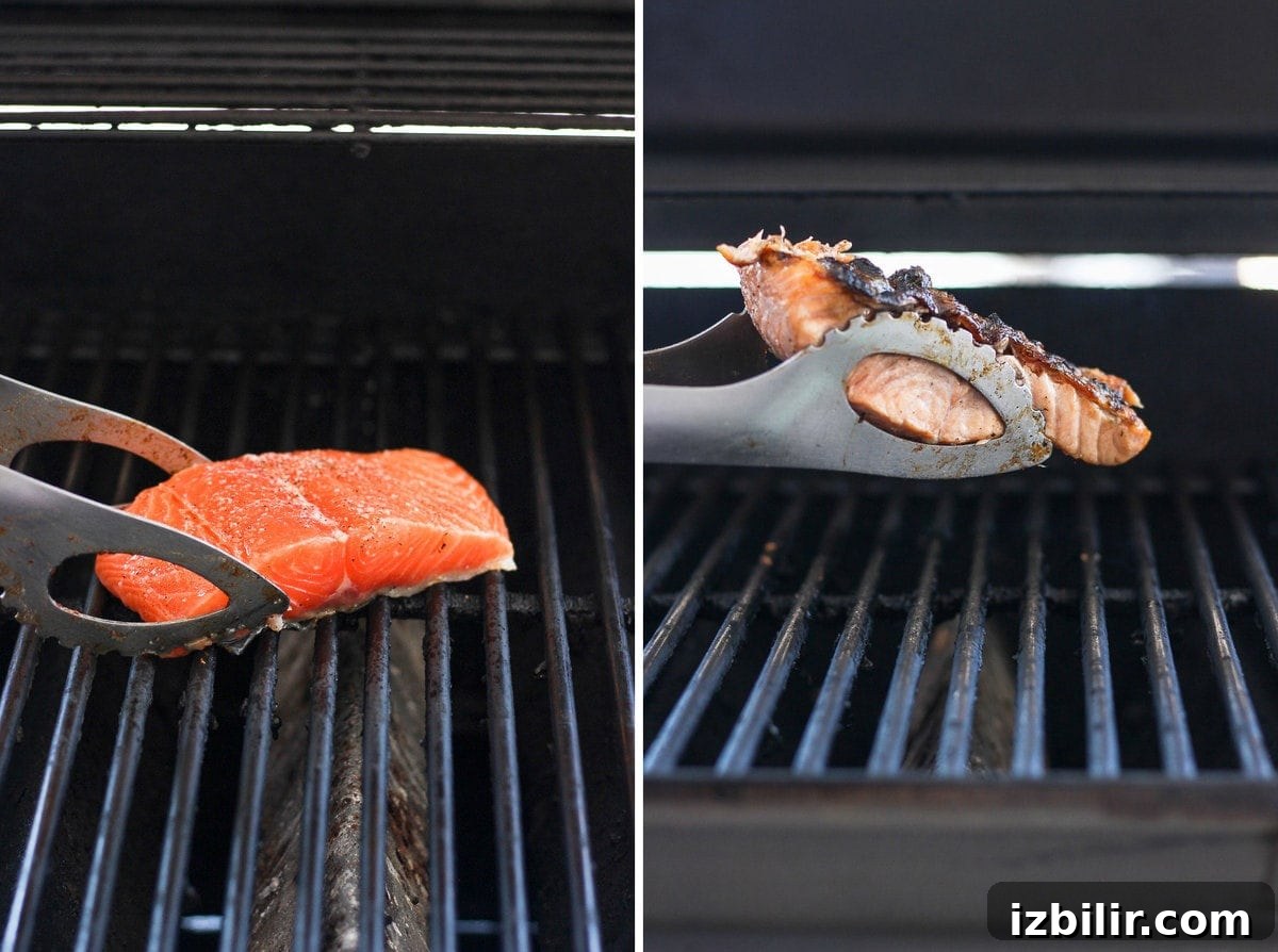 Salmon on the grill Salmon fillet on a gas grill.
