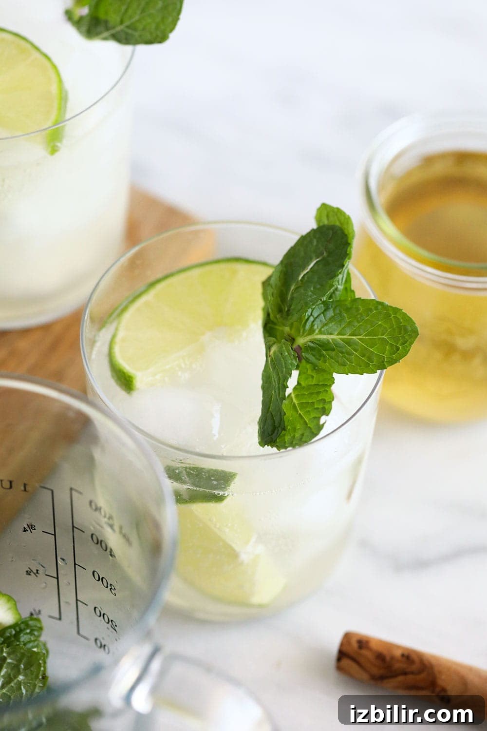 Mint and lime hard seltzer in a glass