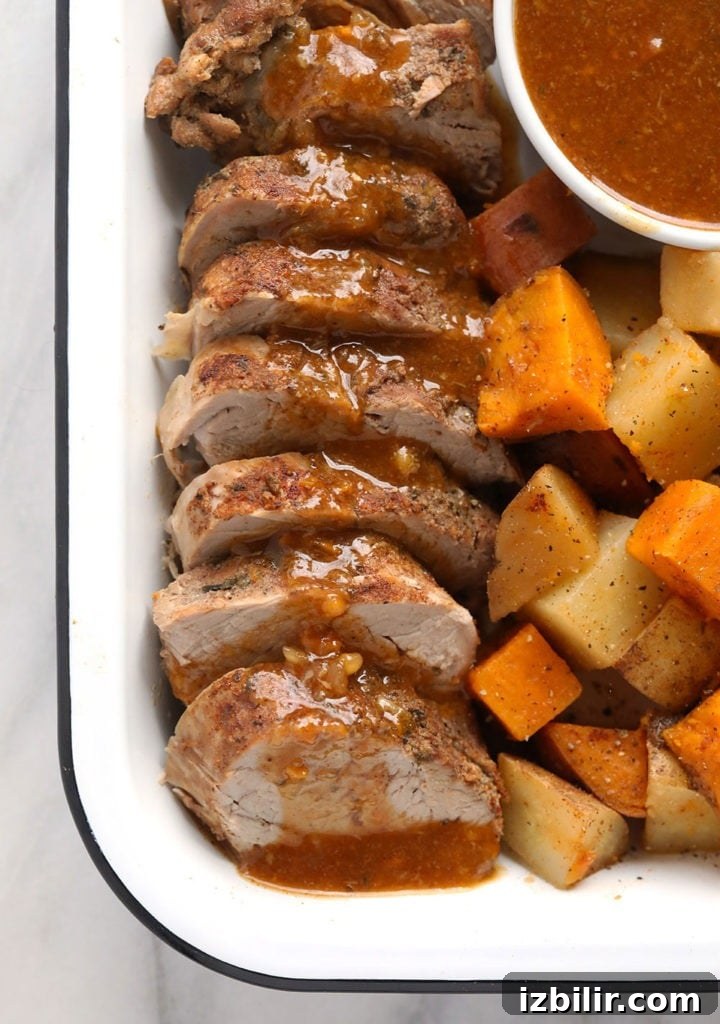 Instant pot pork tenderloin on a platter.