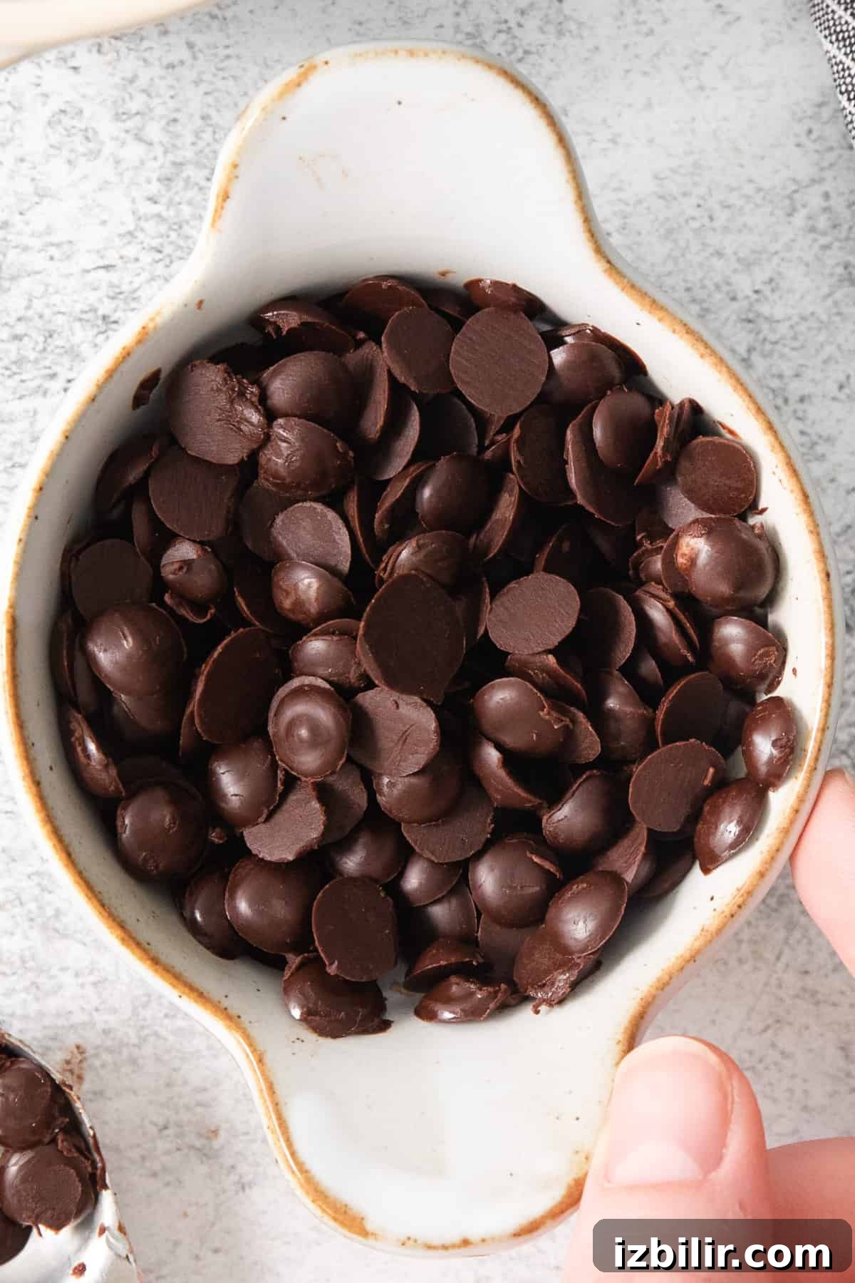 How to Make Homemade Vegan Chocolate Chips 7 A person holding a bowl of chocolate chips.