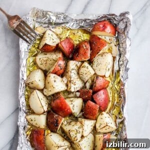 grilled potatoes on tin foil