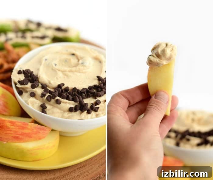 Peanut Butter Greek Yogurt Dip peanut butter greek yogurt dip on an apple slice