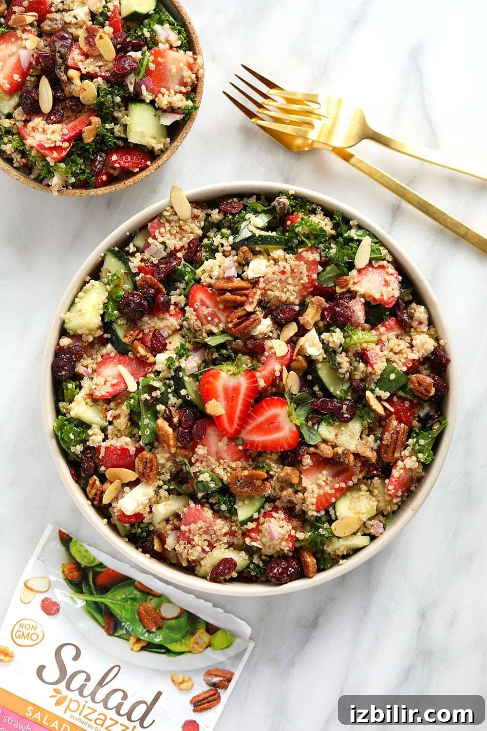 Strawberry quinoa salad with kale and cucumbers