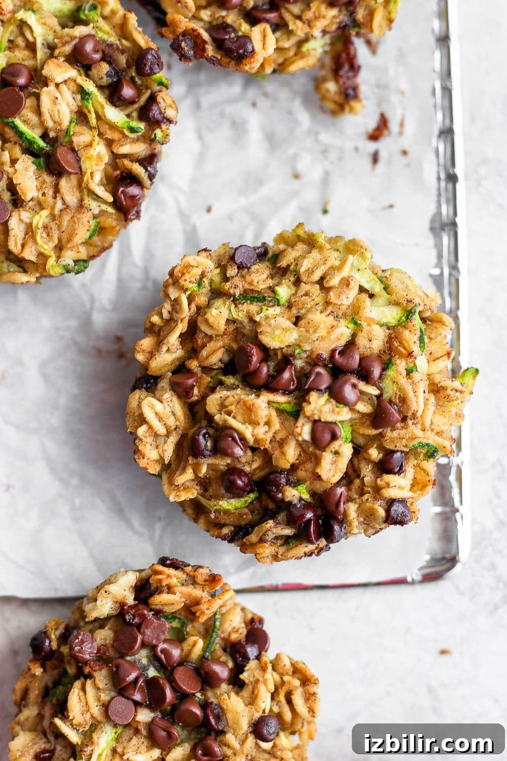 Brown Butter Chocolate Chip Zucchini Oatmeal Cups Recipe 6 A chocolate chip zucchini oatmeal cup baked and ready to eat.