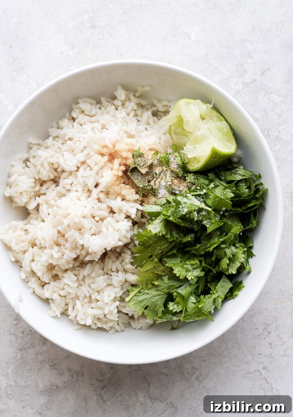 Cilantro lime rice in a bowl.