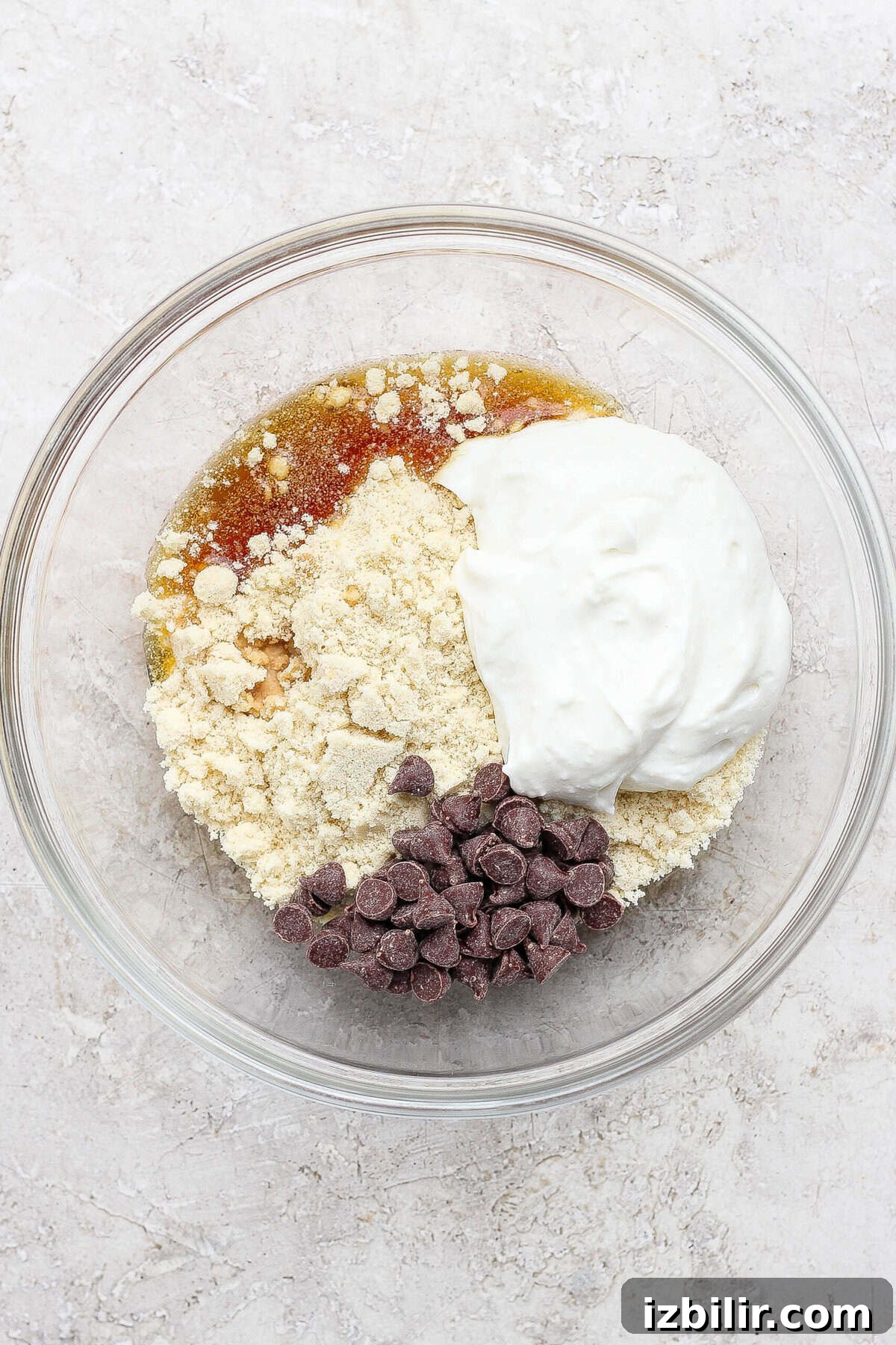 Cottage Cheese Cookie Dough Recipe Without Protein Powder 3 cottage cheese cookie dough ingredients combined in a mixing bowl