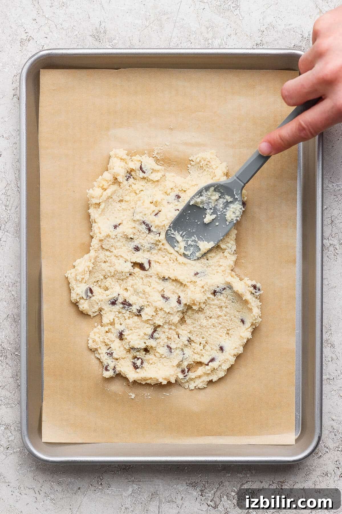 Cottage Cheese Cookie Dough Recipe Without Protein Powder 5 spreading cottage cheese cookie dough onto a parchment-lined baking sheet