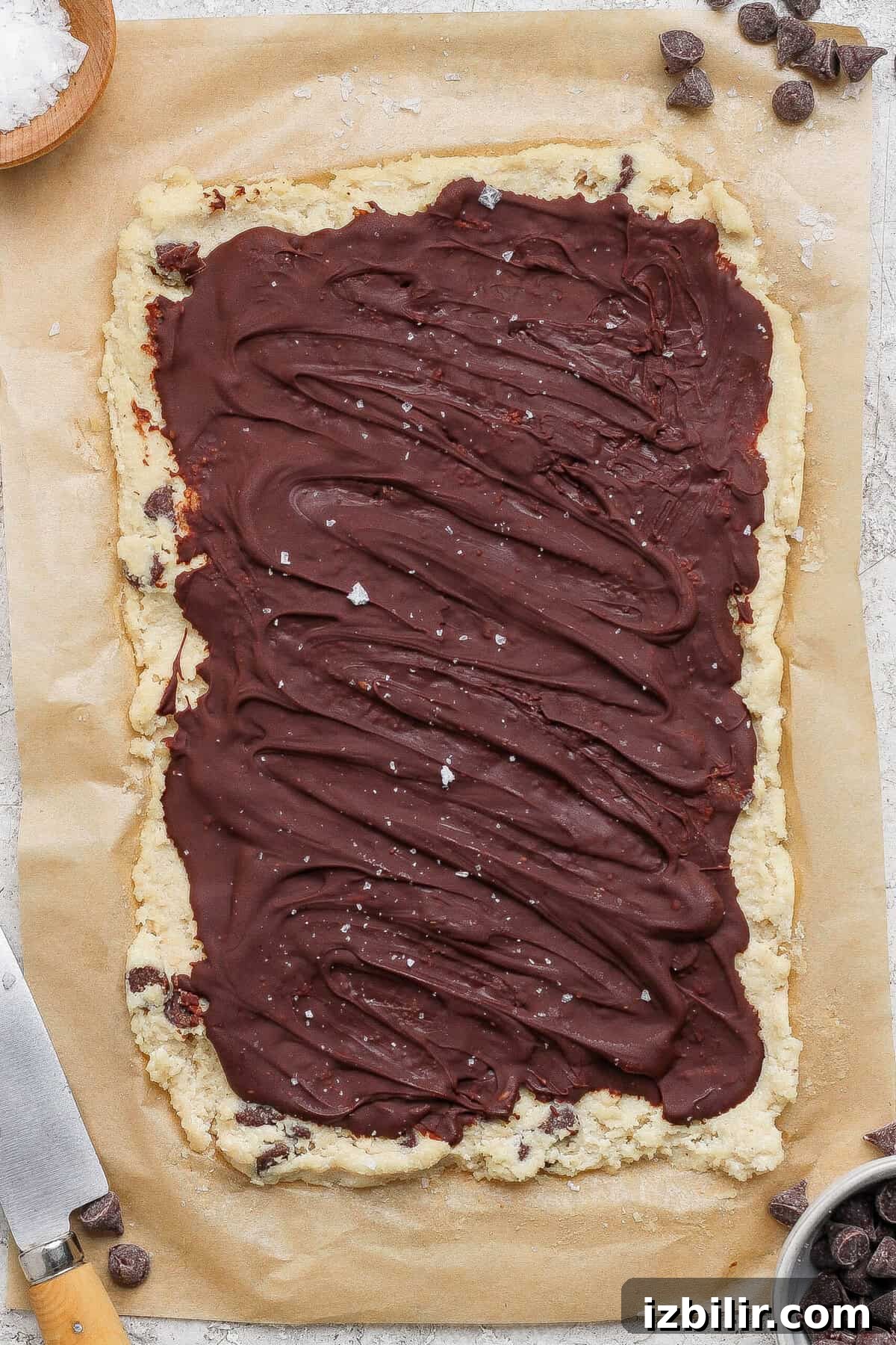 Cottage Cheese Cookie Dough Recipe Without Protein Powder 6 whole slab of cottage cheese cookie dough bark topped with chocolate and sea salt