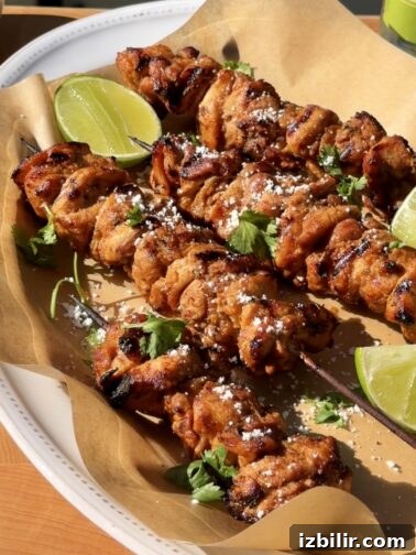 Grilled chicken pinchos skewers with cilantro and lime