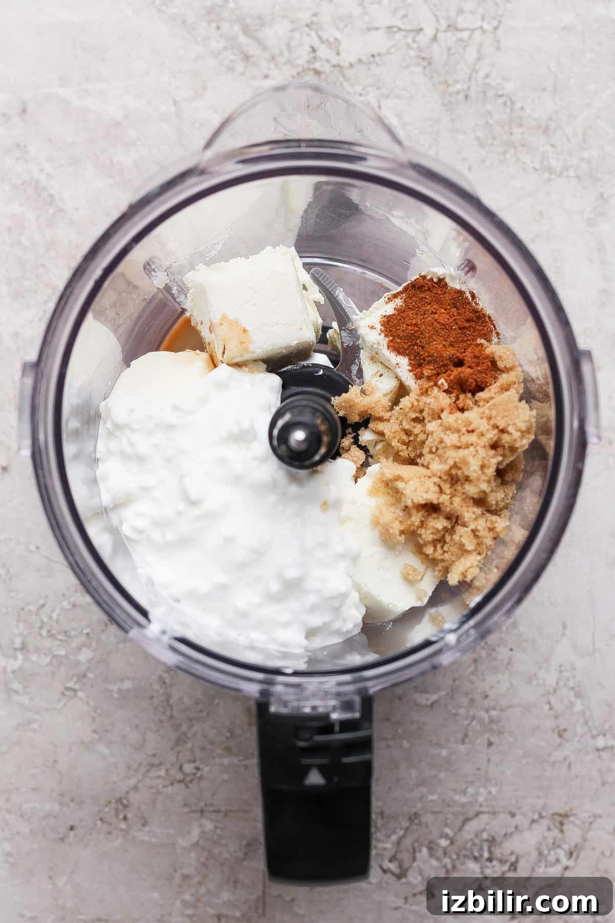 apple dip ingredients in food processor before blending