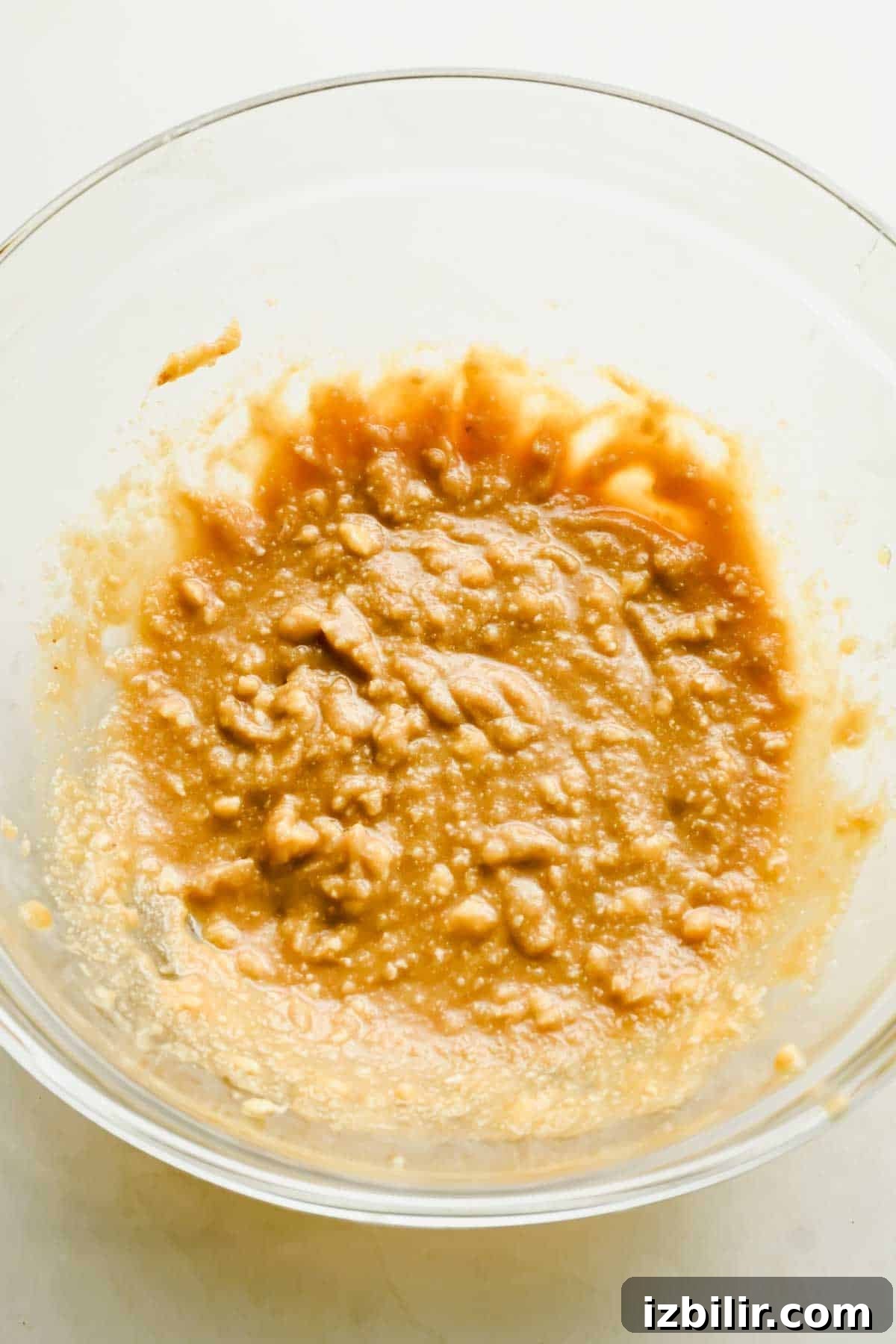 Maple almond frangipane filling mixed in a glass bowl.
